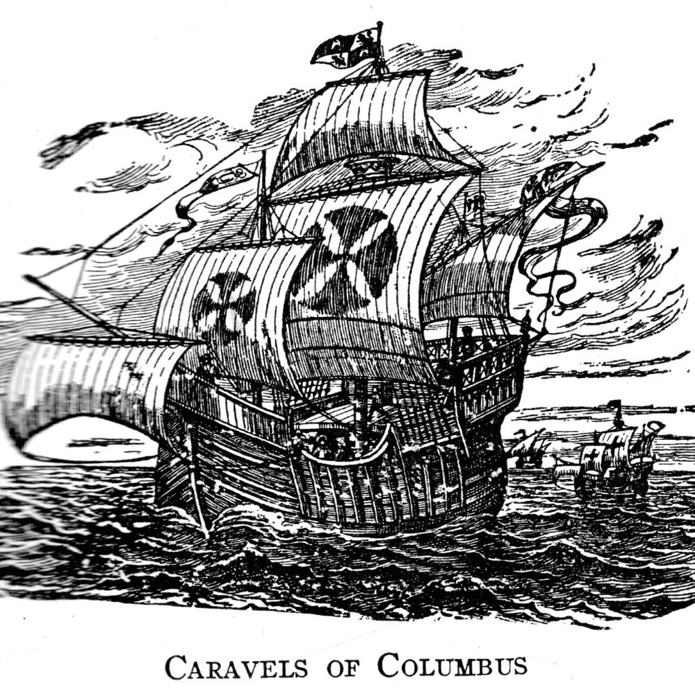 The Caravels of Columbus  - Framed Black and White Drawing